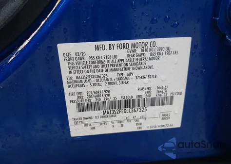 2020 Ford Ecosport S из США, поврежденный, VIN MAJ3S2FEXLC367325